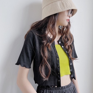 Áo CROPTOP TĂM CỘC TAY CÚC VIỀN (Ảnh thật)