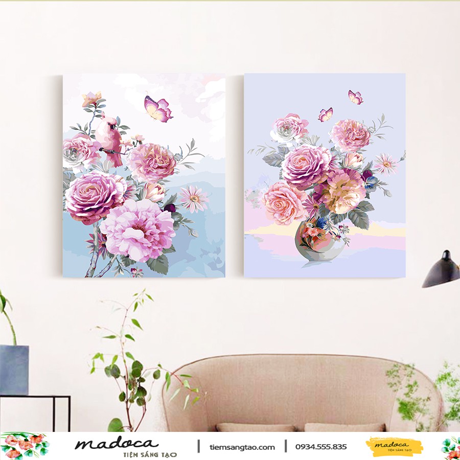 Tranh sơn dầu số hóa tự tô màu Hoa Hồng (có khung 40x50)