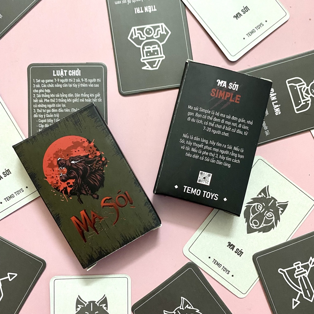 Bộ bài ma sói ultimate cơ bản boardgame chó nhóm bạn đến 15 người chơi Temo Toys