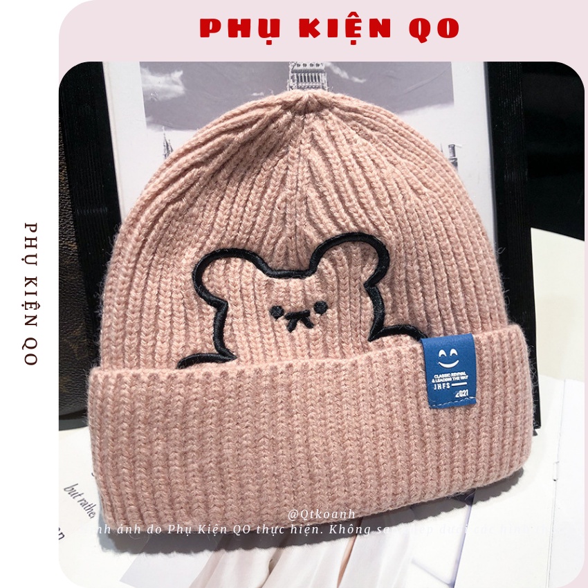 Mũ len thêu chú gấu dễ thường ML08