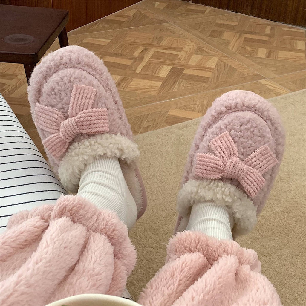 Dép bông nơ đi trong nhà cute đế xốp chống trượt