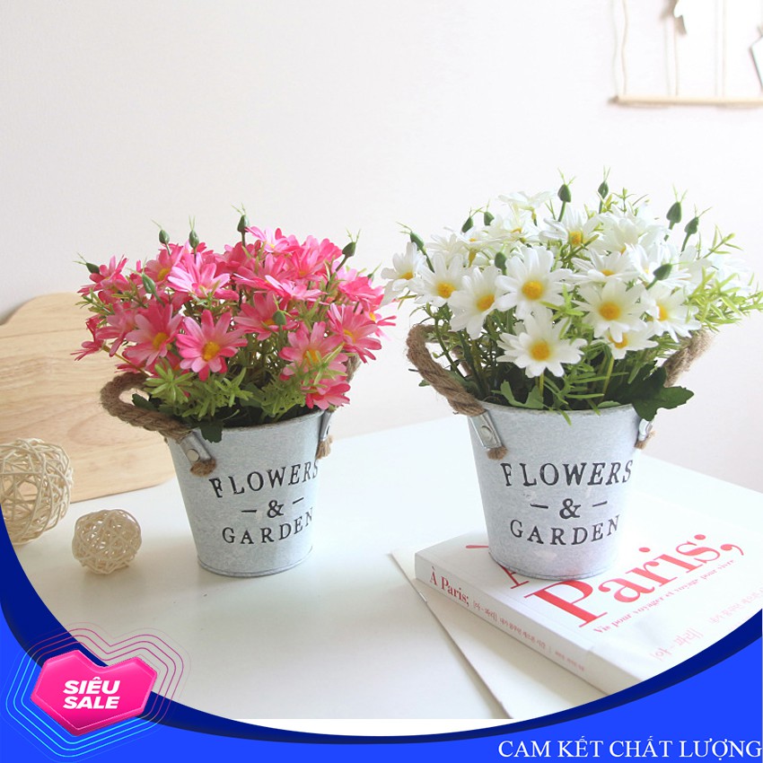 Hoa giả trang trí để bàn, chậu hoa cúc giả FLOWER GARDEN - HF001  (nhiều màu lựa chọn)