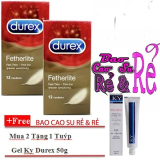 Bộ 2 hộp bcs durex fetherlite tặng kèm gel durex ky