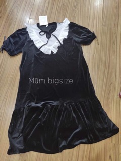 (bigsize) Váy nhung babydoll cổ tiểu thư