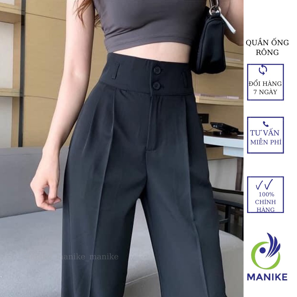 Quần Ống Rộng Cạp Cao 2 Khuy,Quần Culottes Lưng Cao Khóa Giữa Dáng Suông Ống Sớ Sang Trọng M442