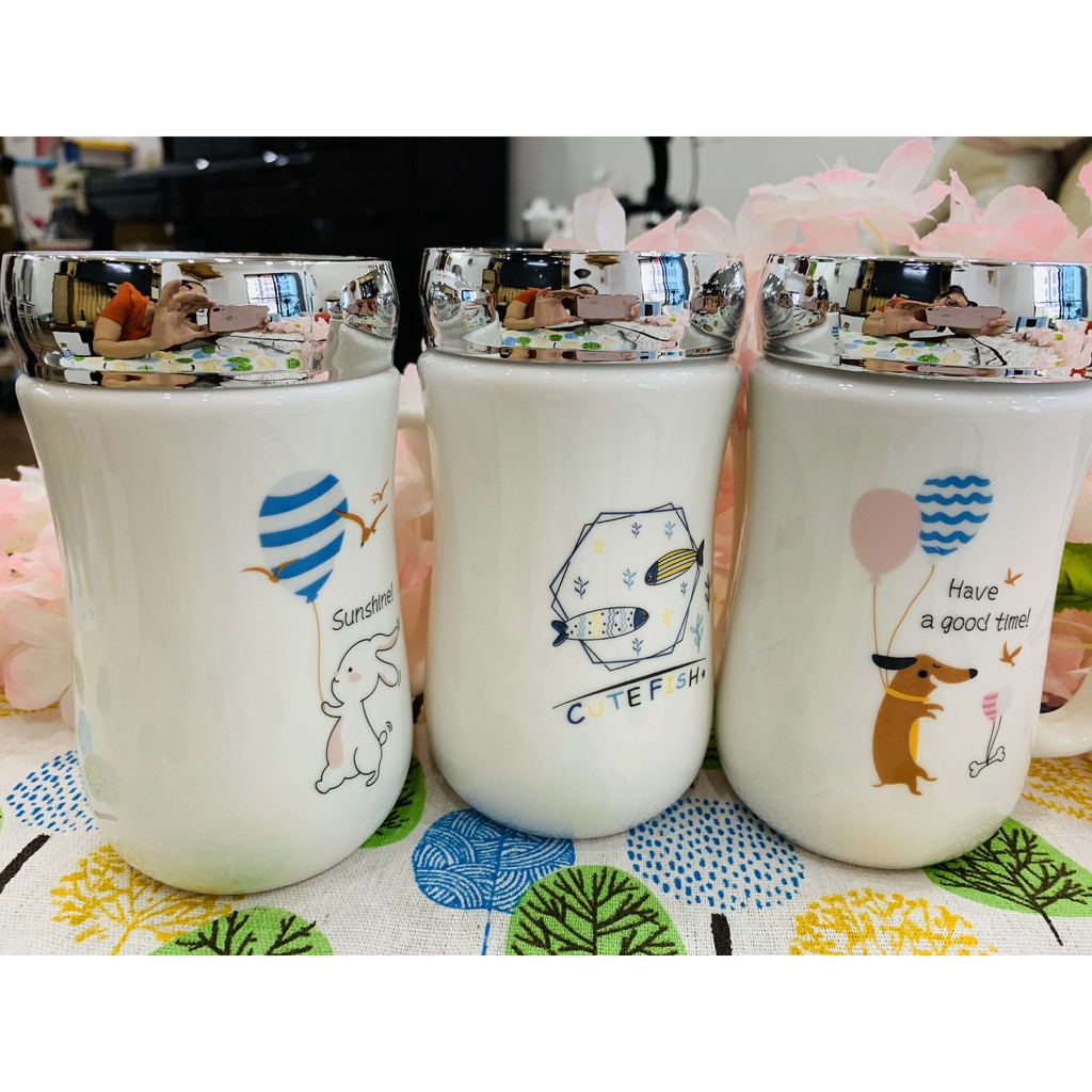 [Có Chọn Mẫu] Ly Cốc Sứ Đẹp Có Nắp Đậy, Bình Nước, Giữ Nhiệt 400ml | BigBuy360 - bigbuy360.vn