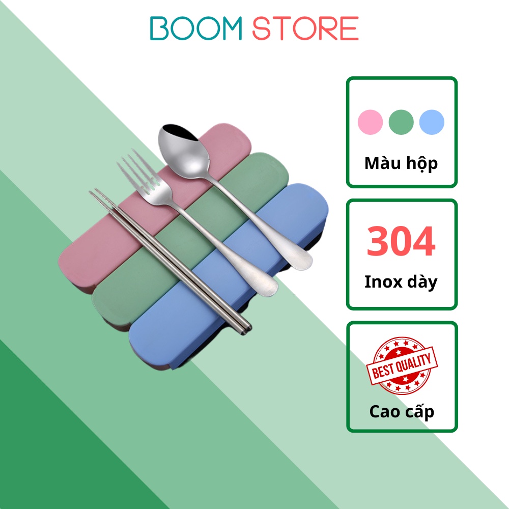 Bộ thìa đũa cá nhân văn phòng INOX 304 cao cấp kèm hộp đựng Boom Store