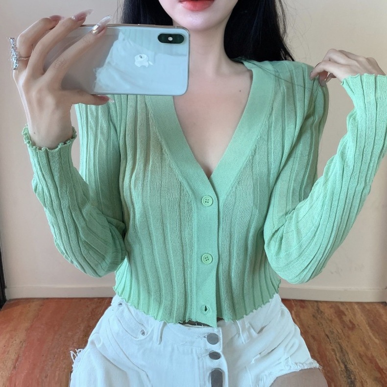 Áo cardigan nữ croptop len tay cadigan dài mỏng dệt kim Hàn Quốc Ulzzang K2C9 | BigBuy360 - bigbuy360.vn