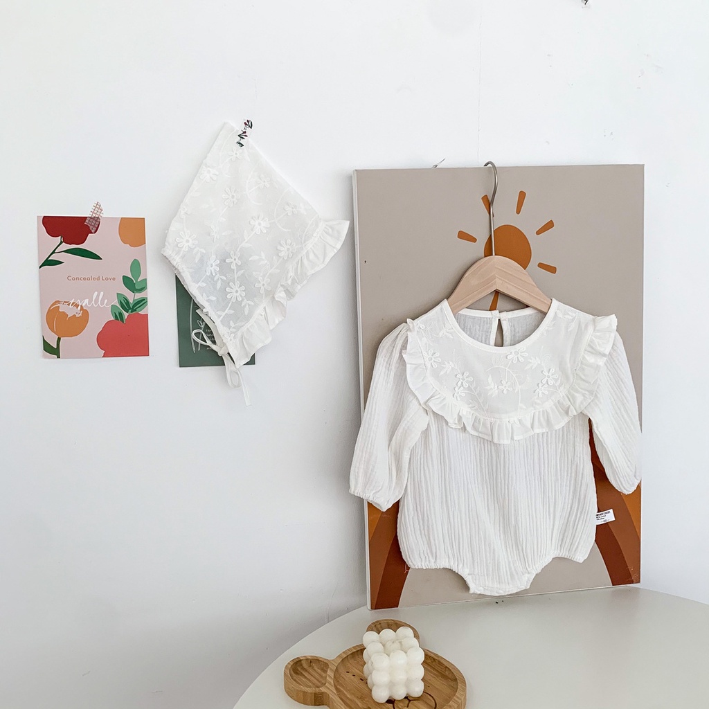 Bộ Áo Liền Quần Tay Dài Phối Ren + Nón Thời Trang Mùa Thu Cho Bé Gái