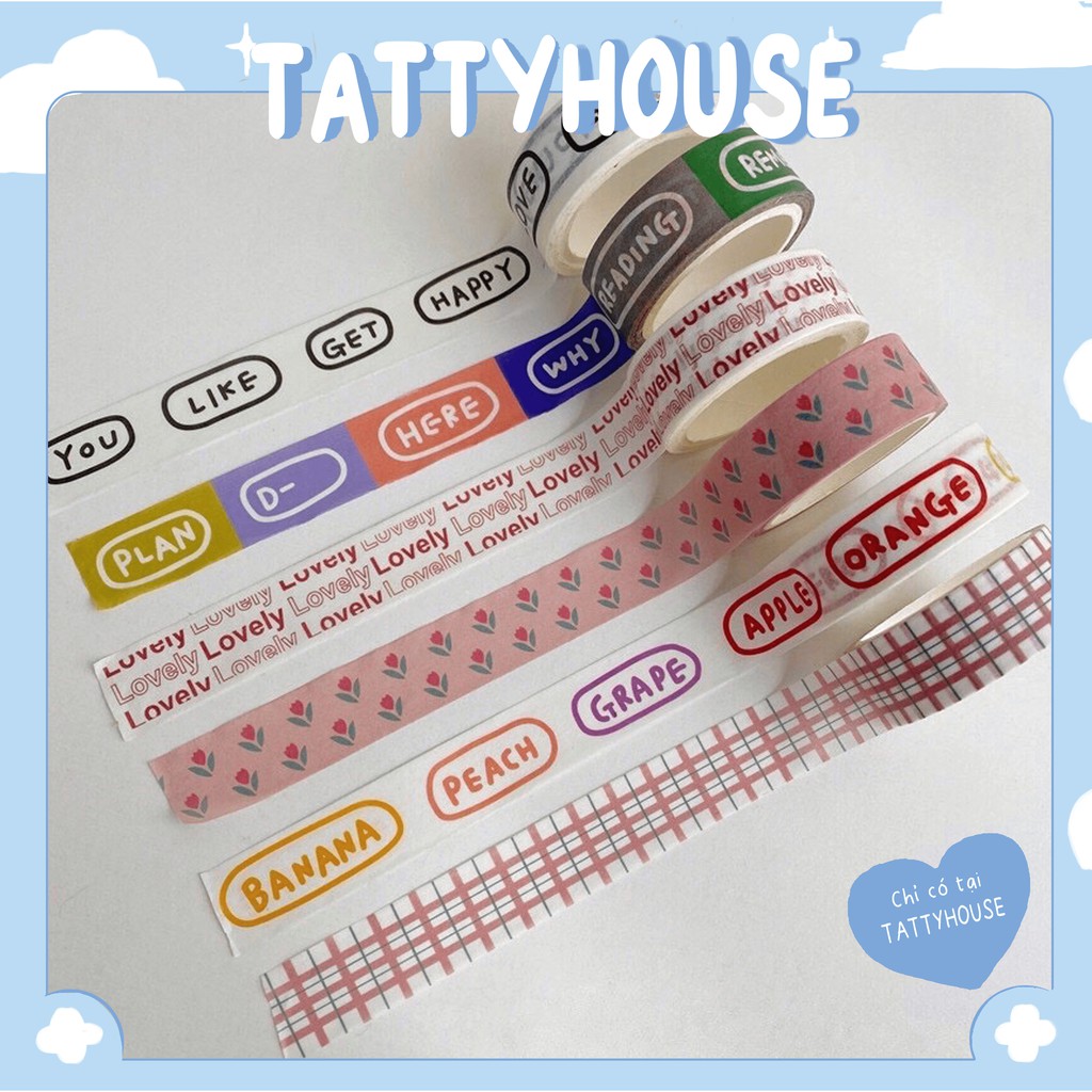 Cuộn băng washi tape dán sổ, ảnh in họa tiết dễ thương (inbox để check mẫu) | Tattyhouse |