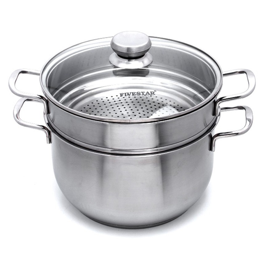Bộ nồi xửng inox 3 đáy nắp kiếng 28 cm Fivestars ST28-3DG