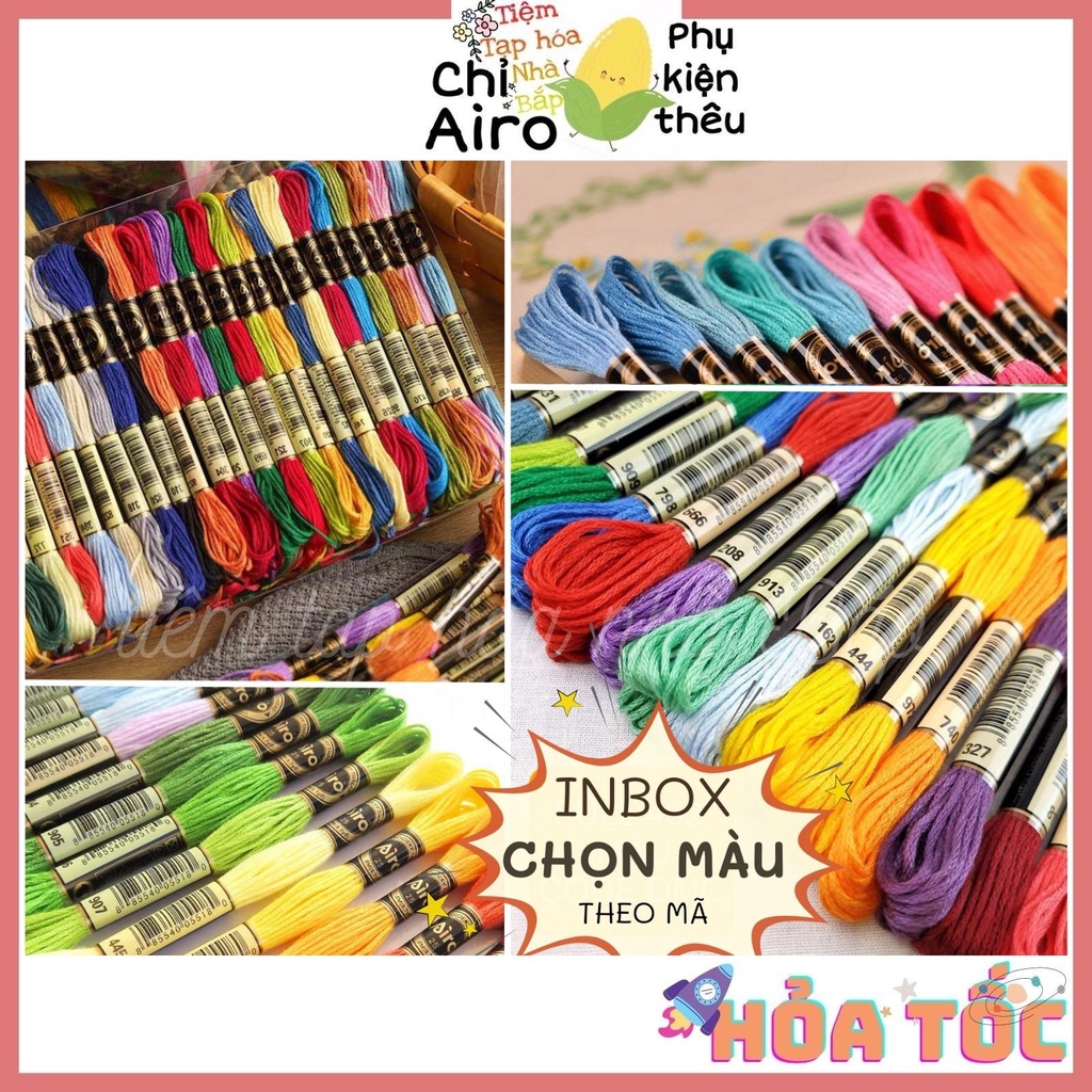 Chỉ Thêu Cotton Airo Lẻ 1 Tép - Full 447 Màu + 35 Màu Mới [INBOX CHỌN MÀU]