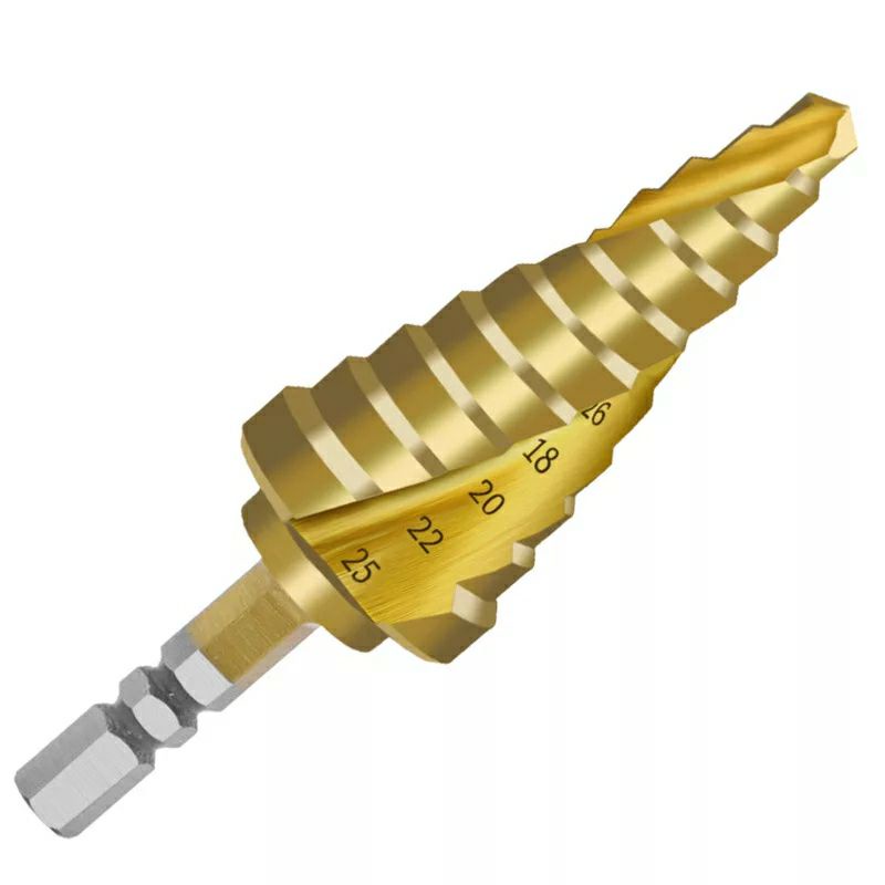 Mũi khoan tháp xoắn, khoan nón xoắn, Hss (4mm-22mm) chuôi lục giác khoan lỗ cho thợ điện, thợ cơ khí, thợ mộc