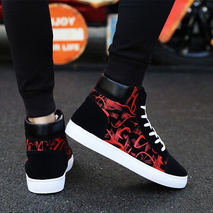 Giày nam cao cổ vải nhung họa tiết sắc nét đế cao su bền đẹp thời trang giaynam-G311 (đen) | BigBuy360 - bigbuy360.vn