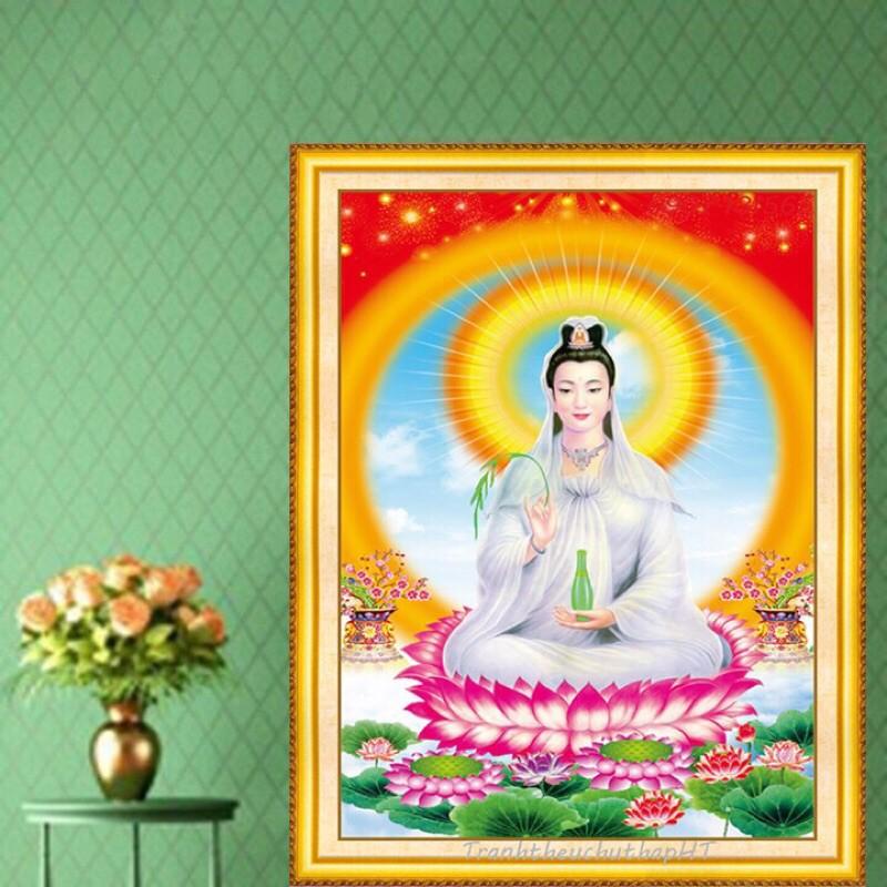 Tranh thêu chữ thập phật bà KT:43x55cm,tranh chưa thêu.Tặng kéo và xỏ chỉ.