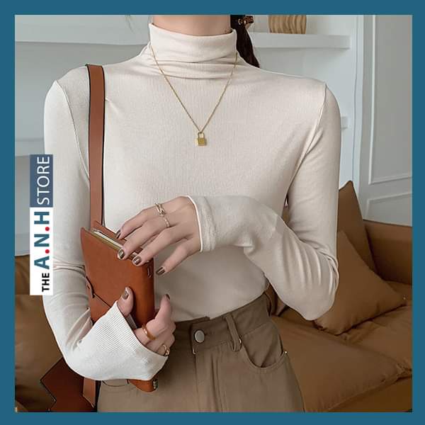 Áo thun gân LEN CỔ LỌ dài tay nữ ANHSTORE phong cách Hàn Quốc , chất thun gân len mềm , mịn