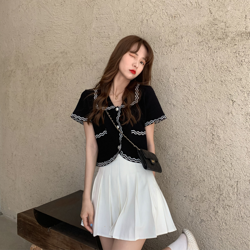 Áo Khoác Cardigan Ngắn Tay Với Thiết Kế Cổ Búp Bê Xinh Xắn Dành Cho Nữ | BigBuy360 - bigbuy360.vn