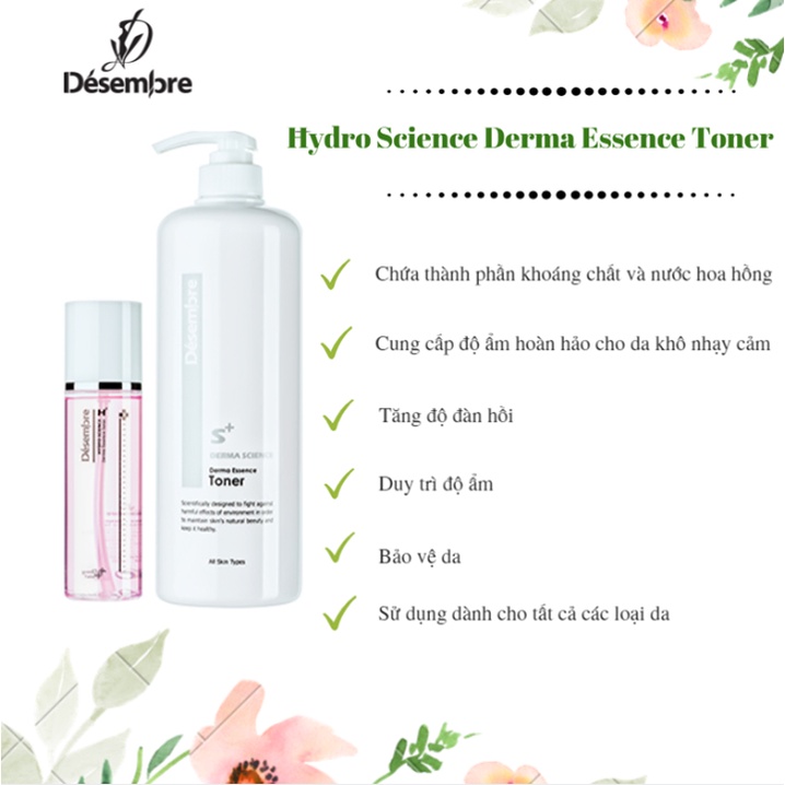 Nước Hoa Hồng Cấp Ẩm Desembre Derma Science Derma Essence Toner Dành Cho Da Khô 150ml/ 1000ml