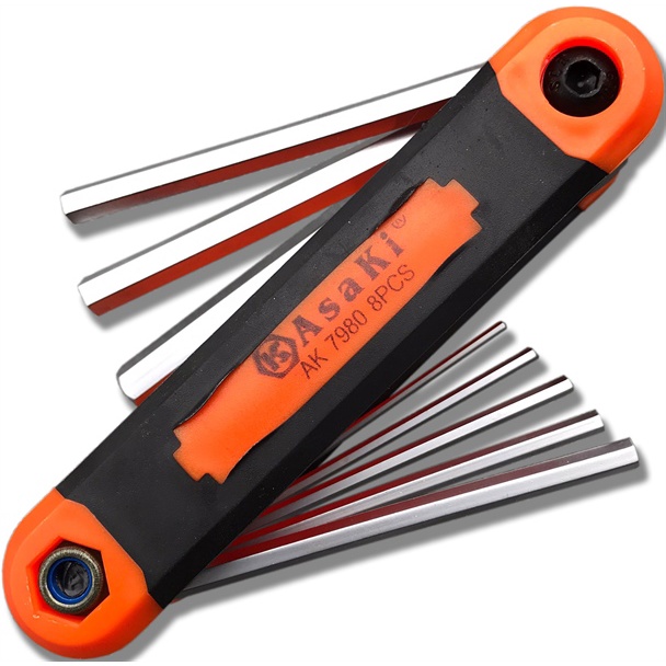 Bộ lục giác gập, hoa thị gấp, tô vít gập 8 chi tiết Kapusi/Asaki, bộ dụng cụ đa năng chuyên nghiệp