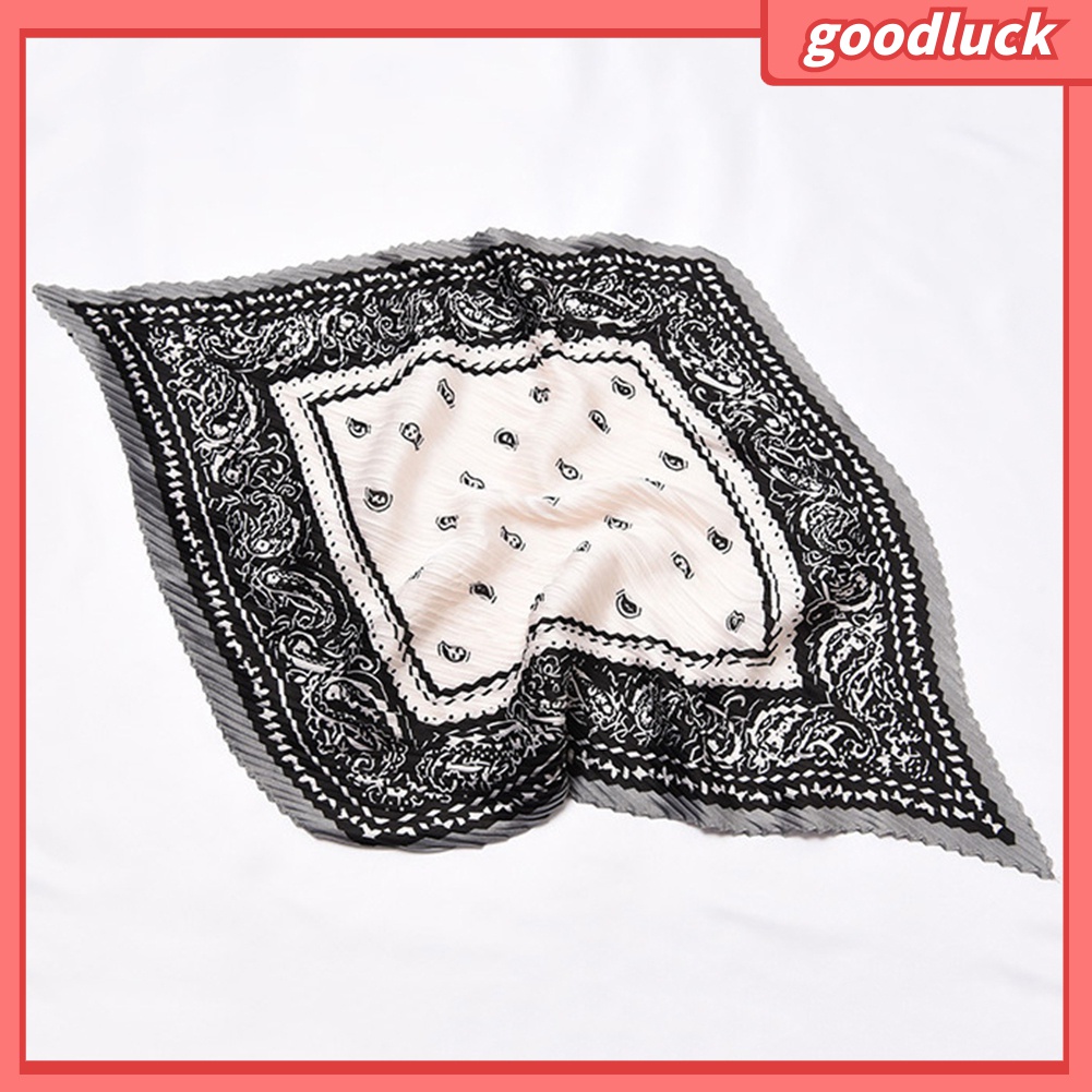 [GOLUK] Khăn Quàng Cổ Lụa Satin Vuông Xếp Ly In Họa Tiết Sọc Thời Trang Cho Nữ