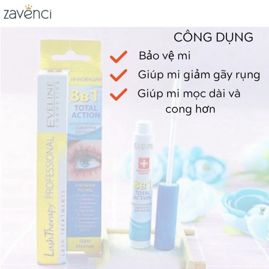 Huyết thanh Dưỡng mi Eveline 8 in 1 Total Action Lash Therapy professional Dưỡng Dài Và Cong Mi (10ml)