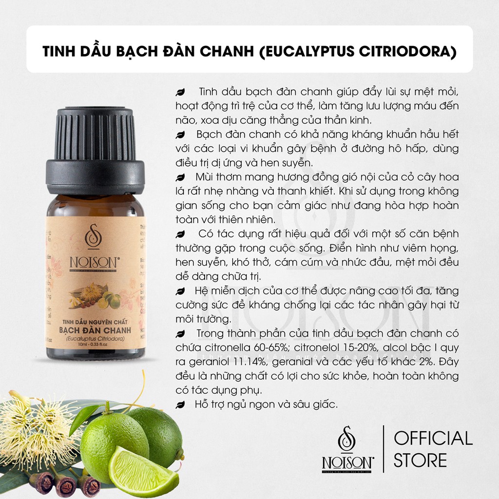  Tinh dầu Bạch đàn chanh Noison | Eucalyptus Citriodora Essential Oil | Nhập khẩu Ấn Độ