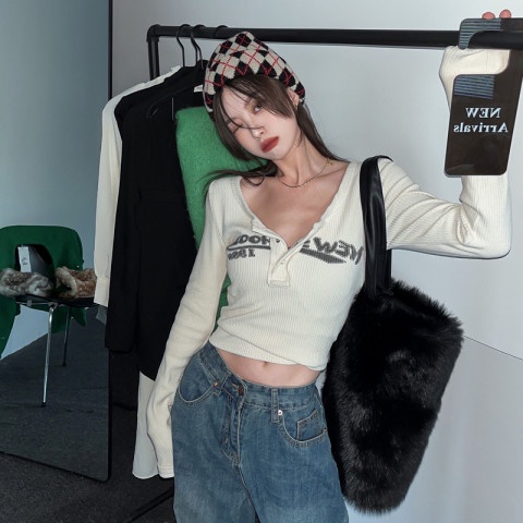 Áo Thun Lửng Tay Dài In Chữ Cái Mới