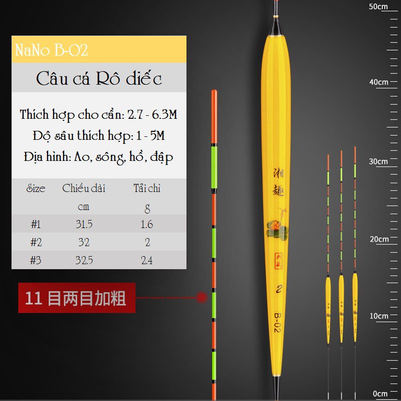 Bộ 12 phao câu đài nano màu vàng - Hộp phao câu đài