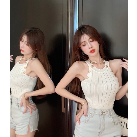QADCOL   Áo Hai Dây Màu Trắng Ngọt Ngào Quyến Rũ Thời Trang Mùa Hè Cho Nữ