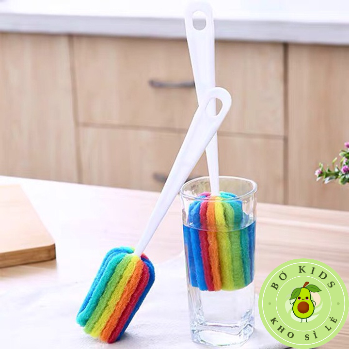 Cây Rửa Cốc Ly 7 Màu - Dụng Cụ Cọ Bọt Biển Rửa Vệ Sinh Bình Sữa