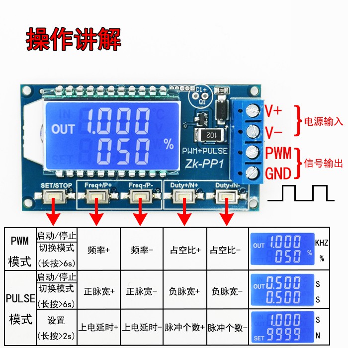 Số xung PWM chế độ kép có thể điều chỉnh tần số mô-đun máy phát chu kỳ nhiệm vụ mô-đun tạo sóng vuông sóng hình chữ nhật PP1