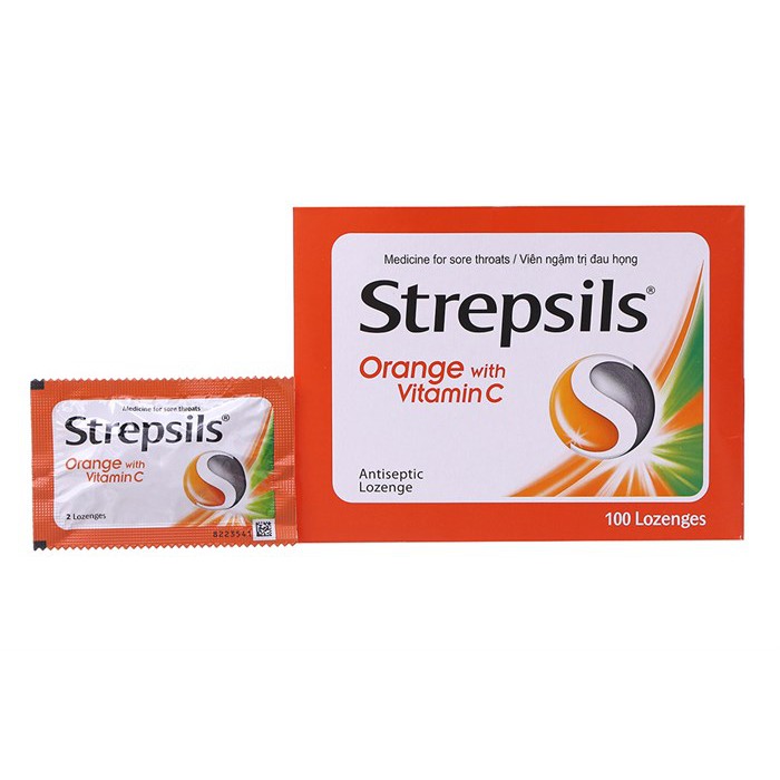 Kẹo ngậm Strepsils Cool/ Orange, gói 2 viên