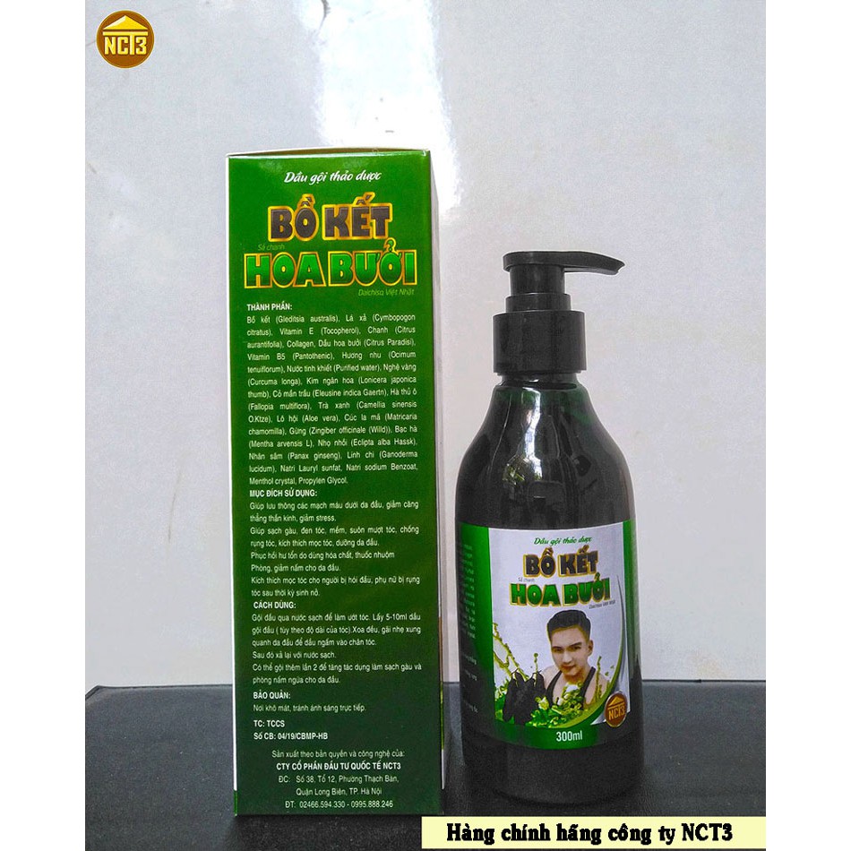 Dầu Gội Thảo Dược Bồ Kết Hoa Bưởi NCT3 (300ml) - Hàng chính hãng công ty nct3