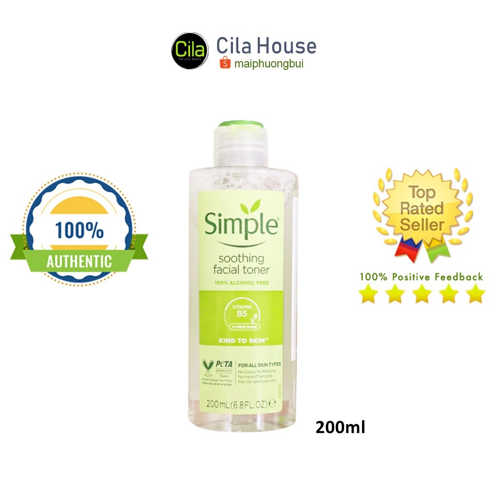 Nước Hoa Hồng Simple Dành Cho Da Nhạy Cảm 200ml Kind to Skin Soothing Facial Toner - Cila House