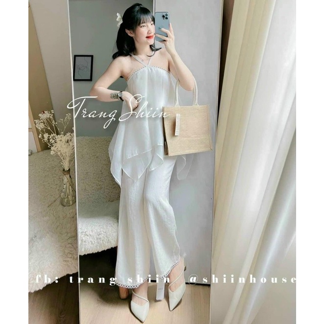 SET ÁO TRẮNG 2S VIỀN REN CỔ YẾM + QUẦN Suông💐