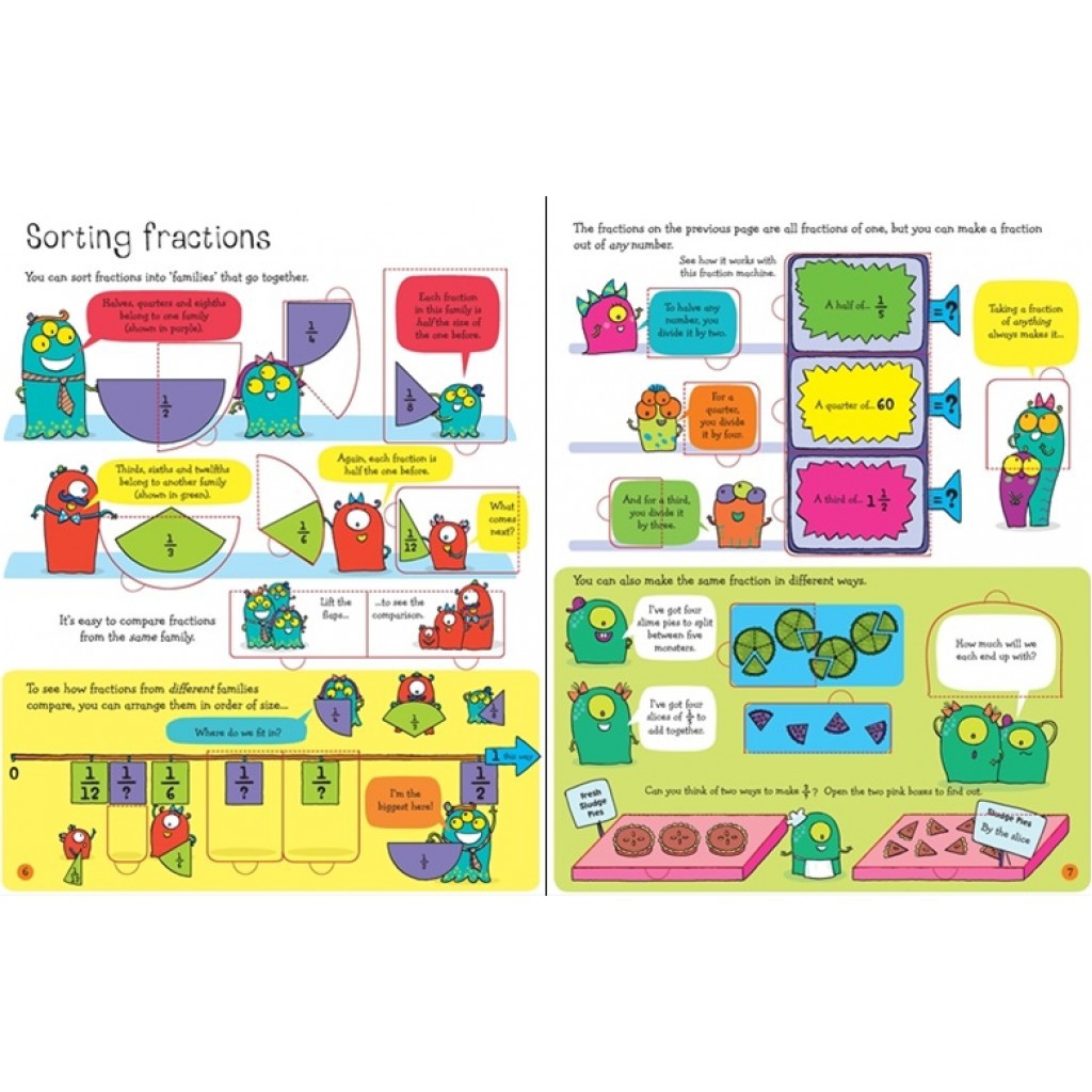Sách Usborne - tương tác lật mở cho bé 6-8 tuổi Lift The Flap FRACTIONS AND DECIMALS