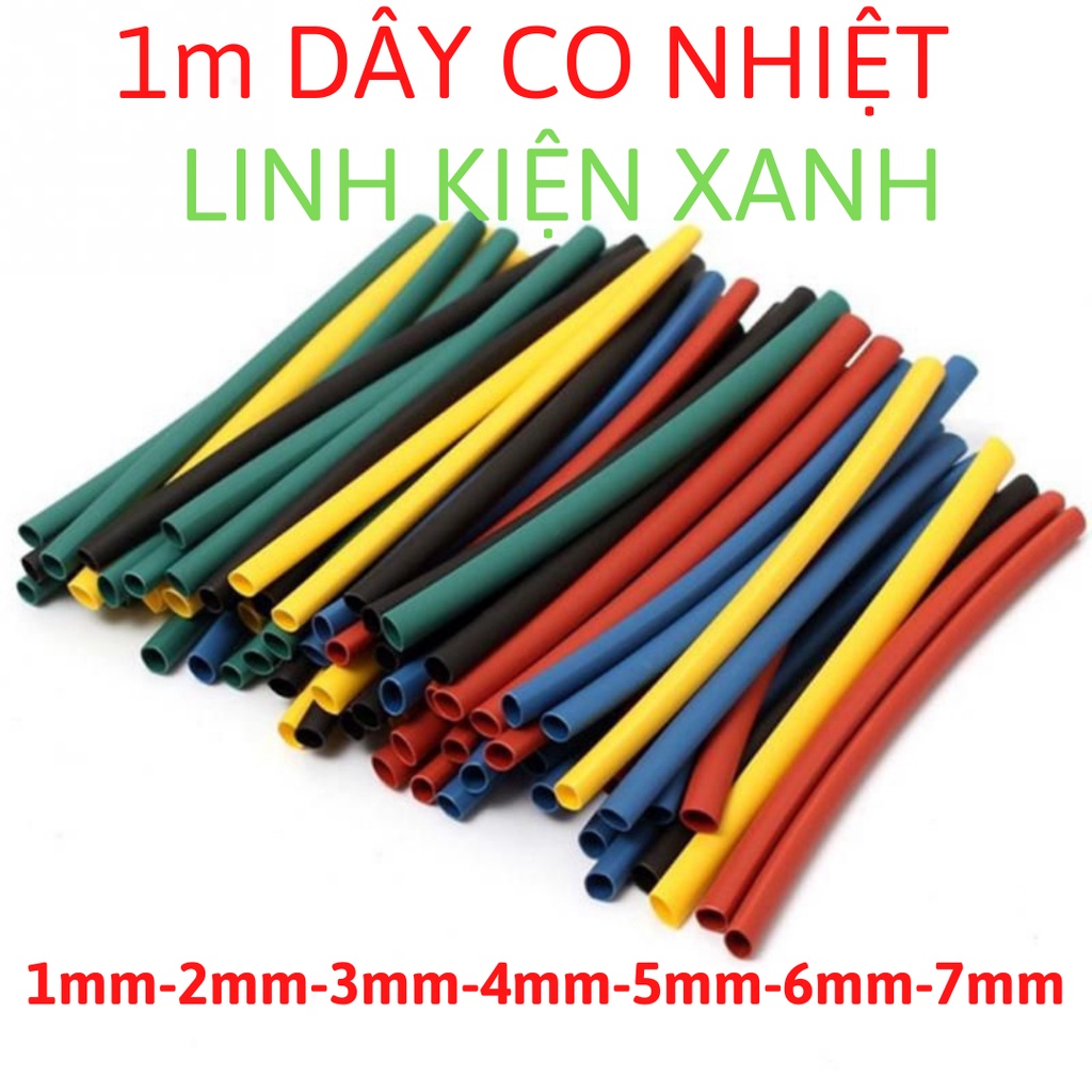 [1 mét] Ống dây gen co nhiệt cách điện màu xanh-đỏ-vàng-đen-trắng đủ kích thước từ 1-2-3-4-5-6-7mm