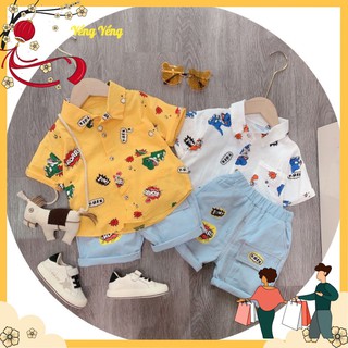 Sbt53 - set bé trai áo sơ mi khủng long + quần bò đùi