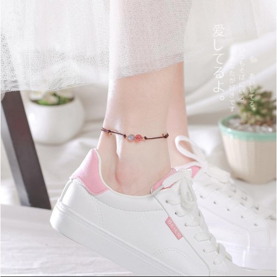 Vòng Đeo Cổ Chân Bện Dây Đỏ Đính Hạt Pha Lê Hoa Đào Ác Quỷ Thủ Công Chống Tĩnh Điện Năm Mới Cho Nữ