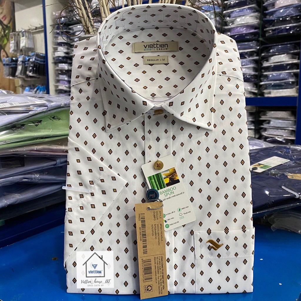 ÁO SƠ MI VIỆT TIẾN SMART CASUAL TAY NGẮN VẠT NGANG VẢI SỢI TRE 6P0017NT4/Sn5