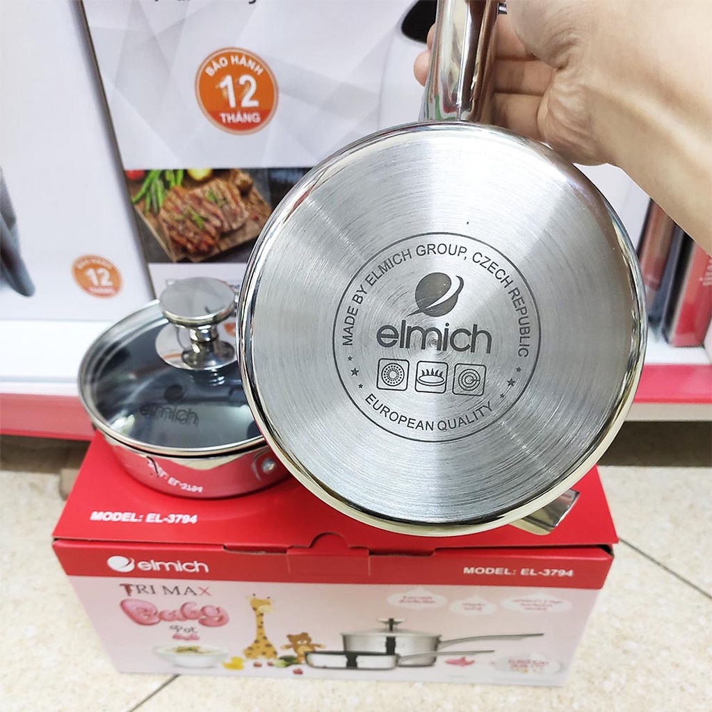 {GIÁ RẺ} Bộ Quánh Nồi Bột Chảo Inox Đáy Full Từ ELMICH El3794 Quánh14cm Chảo 14cm