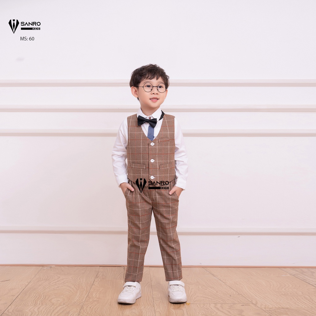 Bộ vest bé trai SANRO KIDS màu nâu kẻ