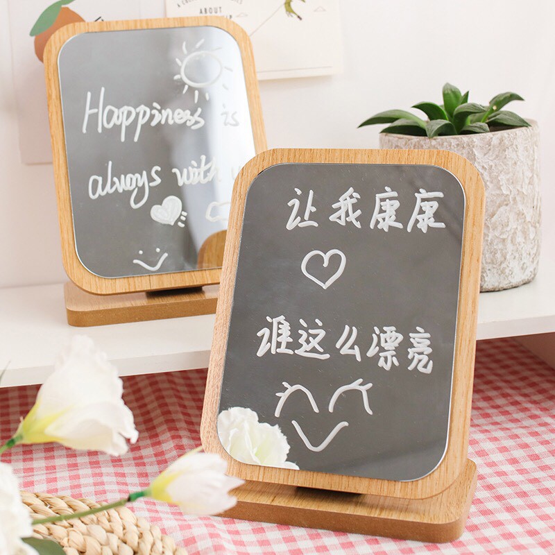 Gương gỗ để bàn trang điểm, makeup, decor phòng ngủ size 27*17cm ( tặng kèm bút vẽ gương )