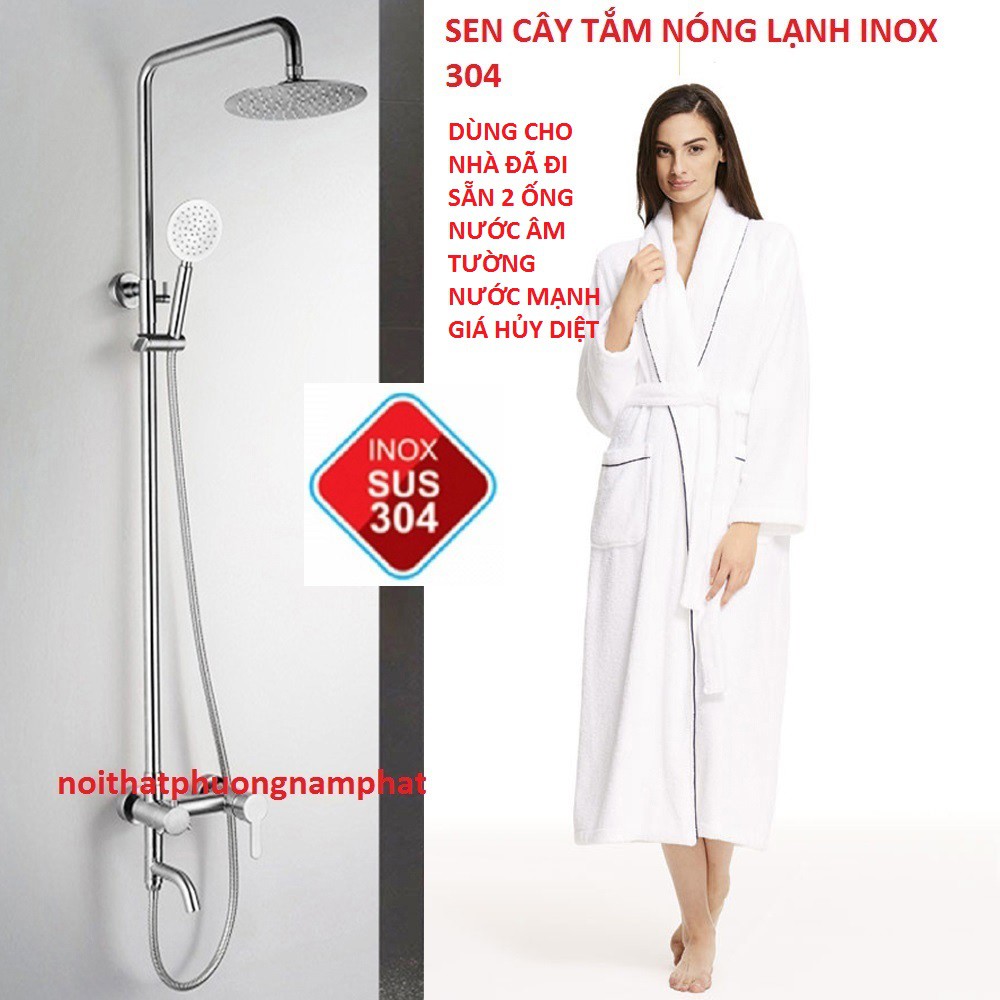 (CÂY SEN TRÒN NƯỚC MẠNH)Bộ Sen Cây Tắm Đứng Nóng Lạnh INOX 304 N1006 Fotar và tay sen tắm và dây sen, inox 304 chống han