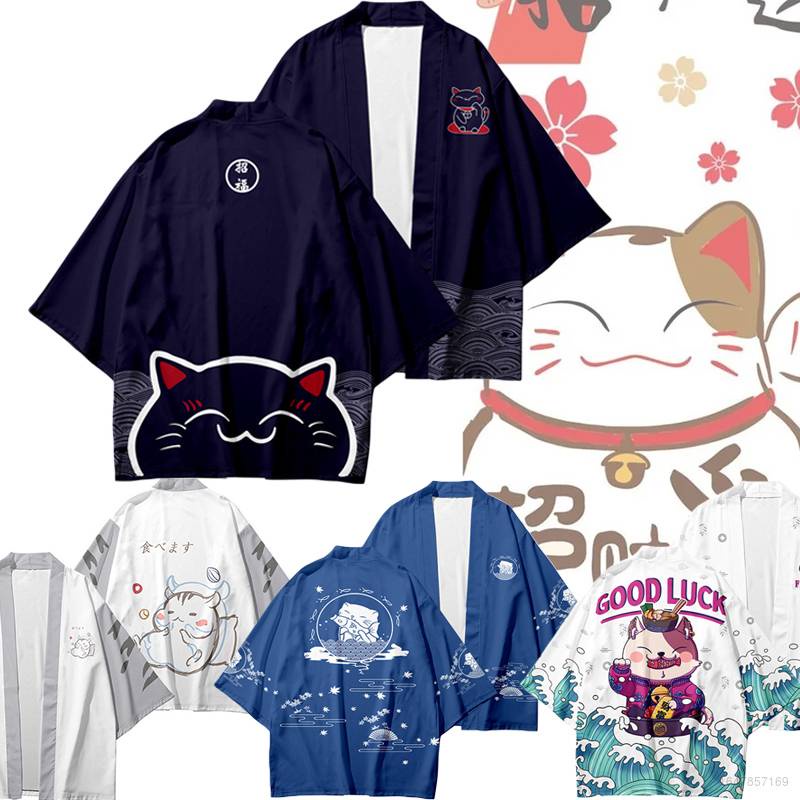 Áo khoác kimono dáng rộng in họa tiết anime Nhật Bản độc đáo thời trang