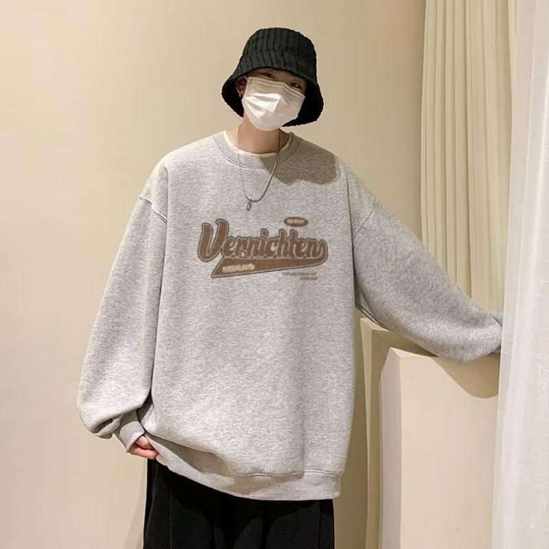 Áo Thun Tay Dài Cổ Tròn Dáng Rộng In Chữ Phong Cách Hàn Quốc Thời Trang Cho Nam Size M-5XL