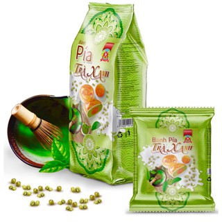 380g Bánh pía TRÀ XANH, KHÔNG sầu riêng, CÓ trứng muối 🌳 Pia Cake with matcha Tea, Mung Bean and Salted Yolk. Not Durian