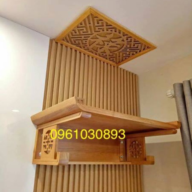 Bàn thờ treo tường gỗ sồi kt 48x89 kèm chắn khói