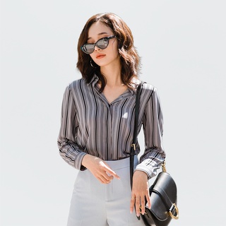 Áo sơ mi nữ công sở lụa sọc gray