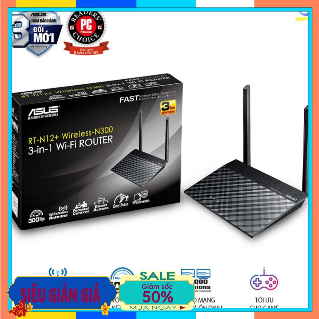 Bộ Phát Wifi Không Dây ASUS RT-N12+ Chuẩn N Tốc Độ 300Mbp - Hàng phân phối chính thức BH 36 tháng